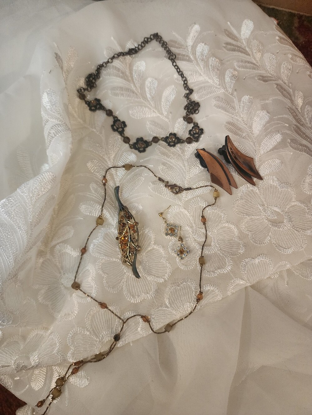 Golden Autumn: Vintage Jewelry Set, Necklaces, Earrings, Brooch